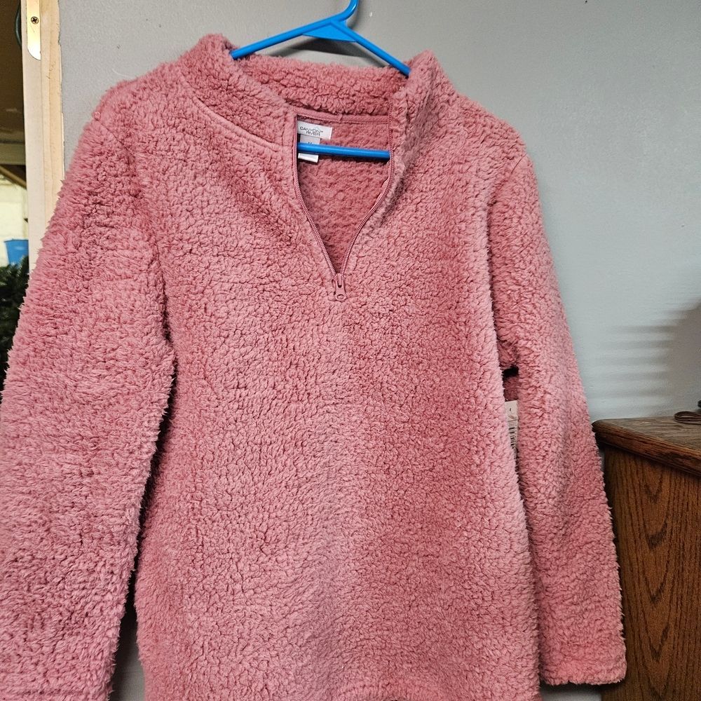Pink Fleece Quarter-Zip Pullover Sherpa Women's Medium